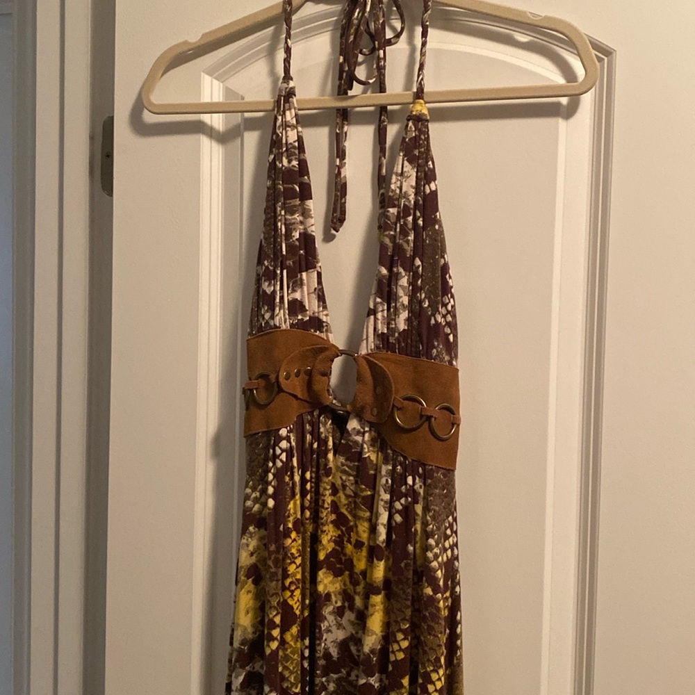 SKY maxi dress. Beautiful snake skin design with brown, tan, green and yellow